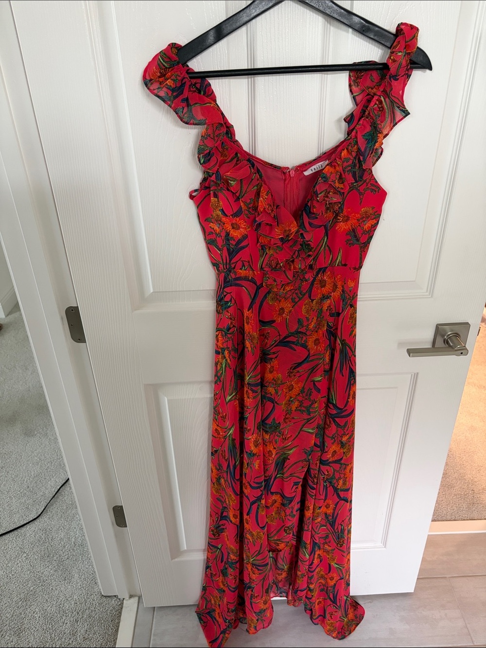 Forever Collectibles Red Floral Ruffle Maxi Dress